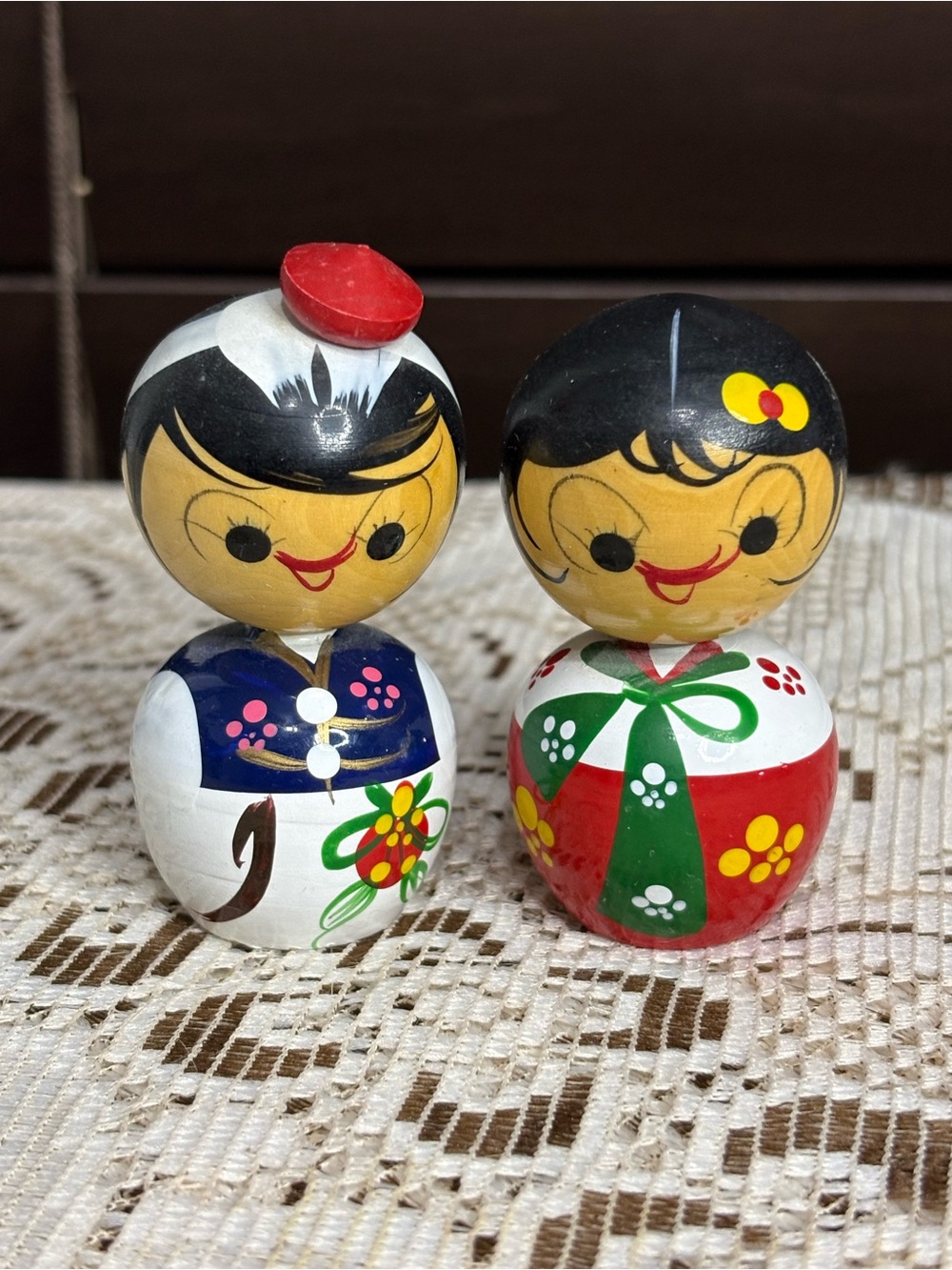 Hand-Painted Wooden Kokeshi-Style Dolls Set -